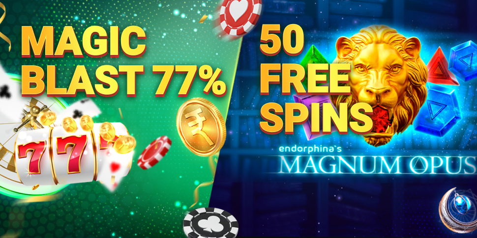 77% bonus + 50 Free spins in Magnum Opus
